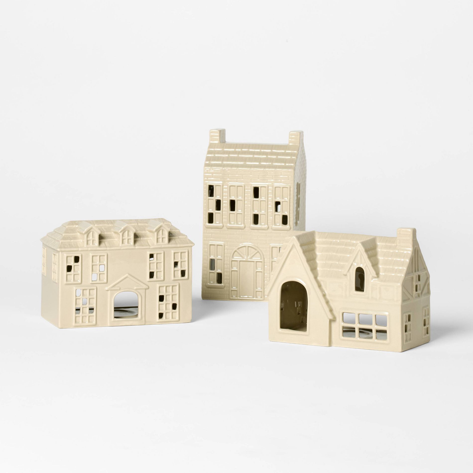 Set of 3 Ceramic Christmas Houses Beige - Threshold™ designed with Studio McGee