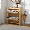 Rattan Shoe Storage Cabinet with 2 Flip Drawers, Free Standing Wooden Shoe Storage Organizer Cabinet - 3 of 4