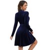 Coolmee Women Vintage High Neck Hollowed Chest Long Sleeve Waist Tie Velvet Mini Dress Cocktail Gown Dress - 3 of 4