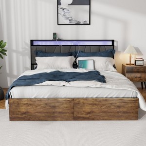 NicBex Full/Queen Platform Bed Frame with 2 Drawers,Ergonomic Headboard with Hide Storage,Charging Station and LED,No Box Spring Needed,Easy Assembly - 1 of 4