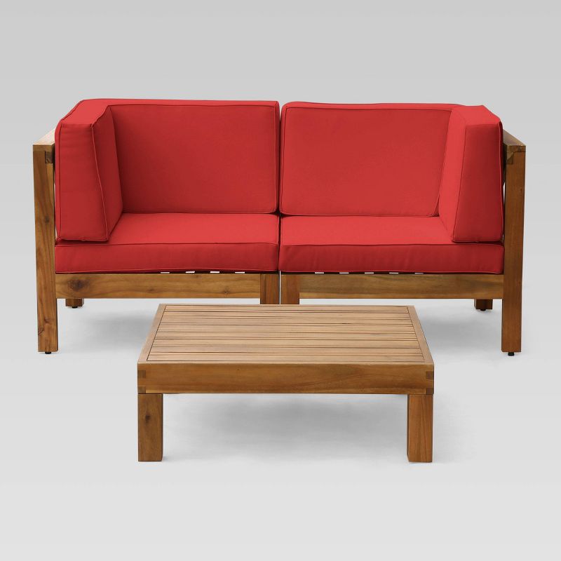 Brava 3pc Acacia Modular Loveseat and Table Set - Teak/Red - Christopher Knight Home, 3 of 7