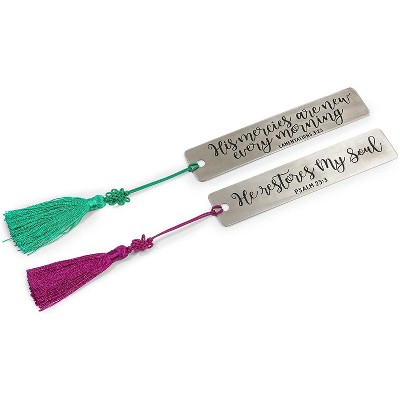 Faithful Finds 2-Pack Silver Stainless Steel Metal Religious Scripture Bible Bookmark with Tassel, 4.85 x 1 in