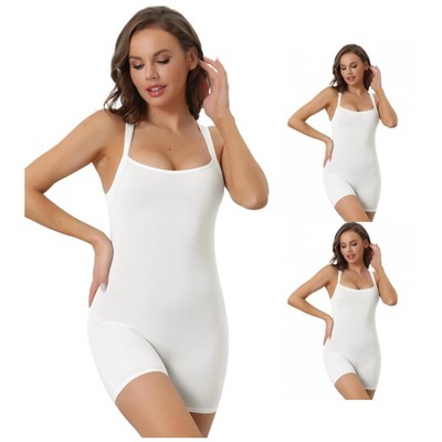 INSPIRE CHIC Women's Square Neck Tummy Control Bodycon Rompers Sleeveless Shorts Body Shapers 3 Packs