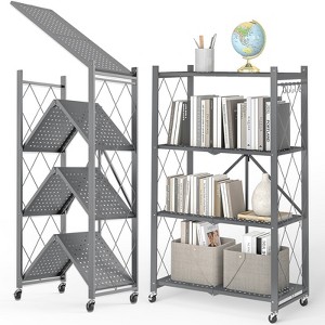 HONGGE 4/5-Shelf Foldable Storage Shelves with Wheels, Heavy Duty Metal Shelving, No Assembly Organizer Wire Shelf Rack for Garage Kitchen, Pantry - 1 of 4