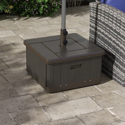 Brown Metal Wheeled Multiuse Outdoor Umbrella Base and Table