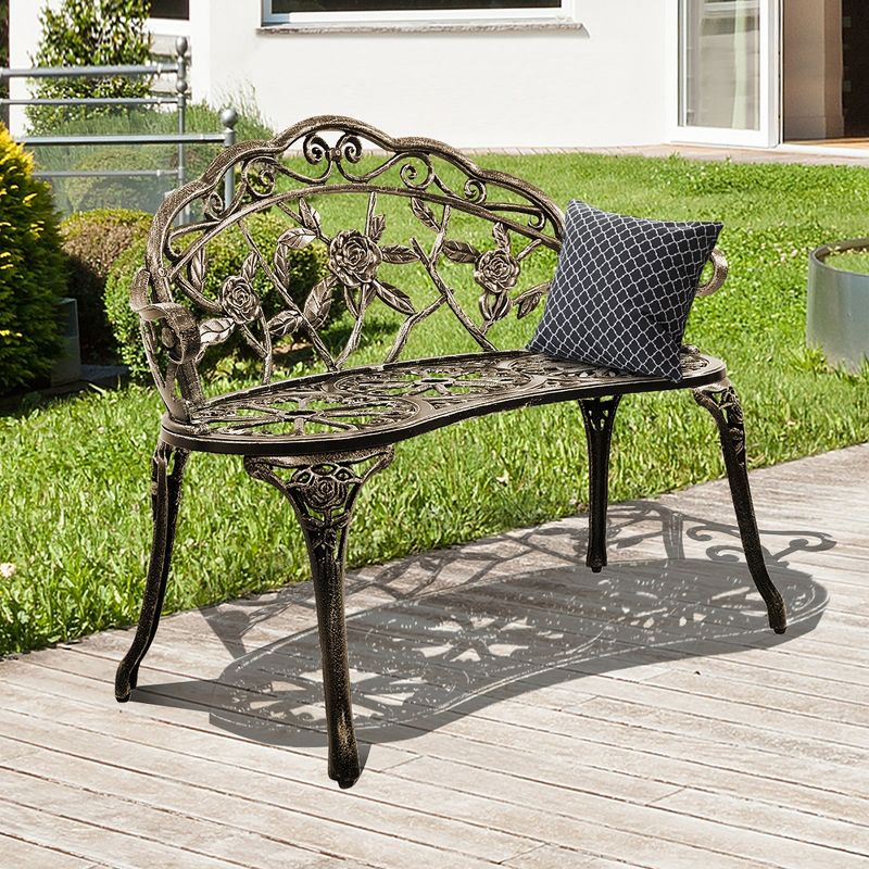 Costway Outdoor Garden Bench Chair Loveseat Cast Aluminum Patio Antique Rose, 4 of 10