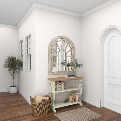 Cream Wood Arched Full Length Window Pane Mirror