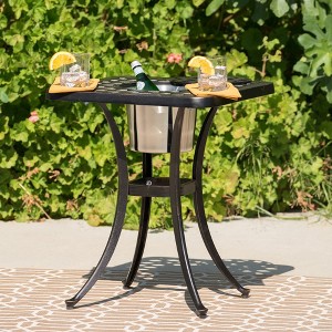 Outdoor Patio Bistro Table Set, Cast Aluminum Table With Ice Bucket, Cast Aluminum Square Bistro Table - 1 of 4