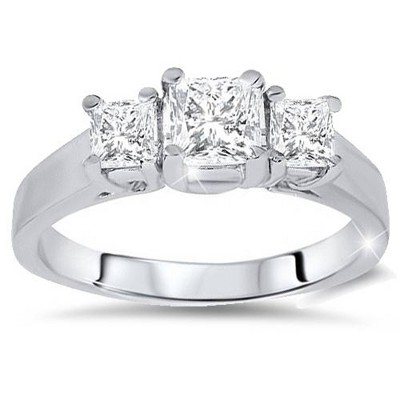 Pompeii3 1ct Three Stone Princess Cut Diamond Engagement Ring 14K White Gold