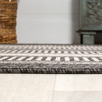 Haynes Black and Cream Striped Synthetic 3x5 Rug