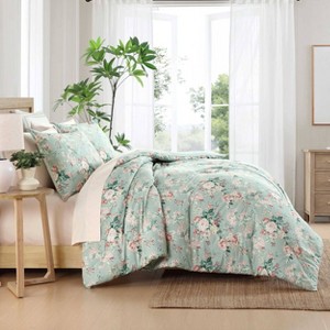 Laura Ashley Rosemoore Face Green King Comforter Set - 1 of 4