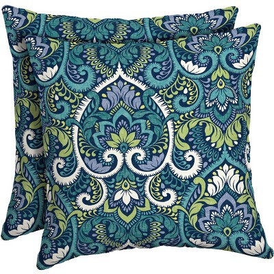 Sapphire Aurora Blue Damask Outdoor Toss Pillow Set, 16 x 16