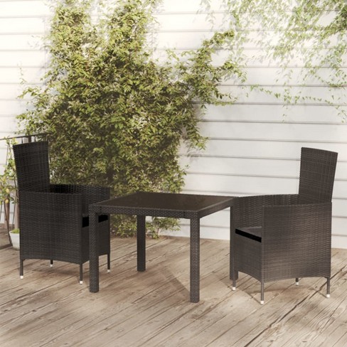 vidaXL 3 Piece Patio Dining Set with Cushions Poly Rattan Black - image 1 of 4