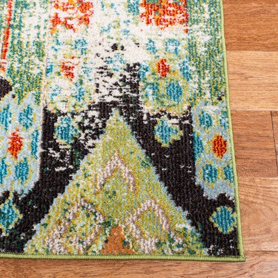 Green and Orange 4' x 6' Synthetic Hand-knotted Area Rug
