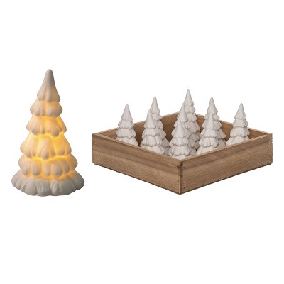 Transpac Mini Dolomite Light Up LED Tree Decorative Sculpture 9 E White Ceramic Tabletop Christmas Decoration Battery Operated Prelit LED Indoor Use