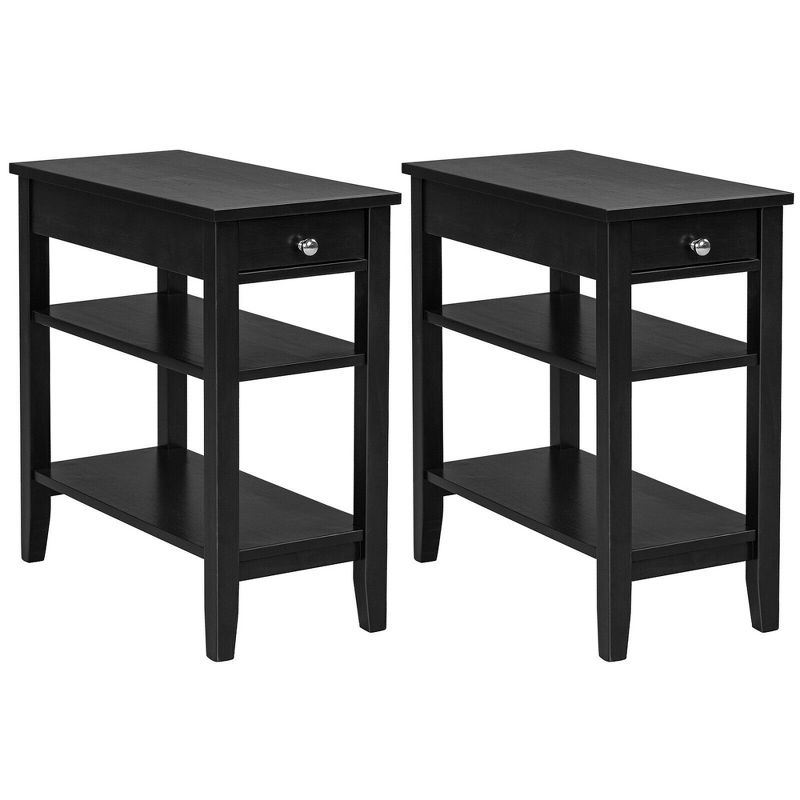 Costway 2PCS 3-Tier End Table Sofa Side Table Nightstand w/ Shelf & Drawer, 1 of 6