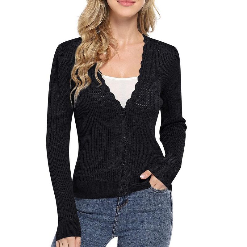 Women's Lightweight Mesh Cardigan Sweater with Wavy Trim Button Down Cardigan Sweater Spring/Fall Outfits, 1 of 8