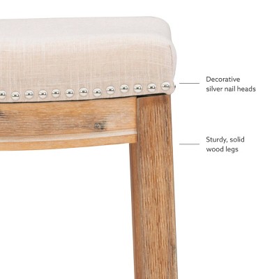 Claridge Beige Wood Backless Saddle Counter Stool