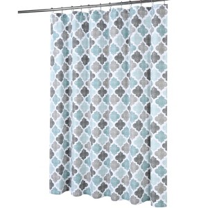 170GSM Fabric Polyester Cotton Print Bath Curtain, Linen Blend, Cross Pattern, Tassel Edge, Water-Resistant, Durable Shower Curtain - 1 of 4