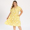 Women's Plus Size Floral Print Dress Button Decor Notch Neck Ruffle Sleeve Pockets Midi Tiered Flowy Summer A Line Dresses - GRACE & GRANDEUR - 4 of 4