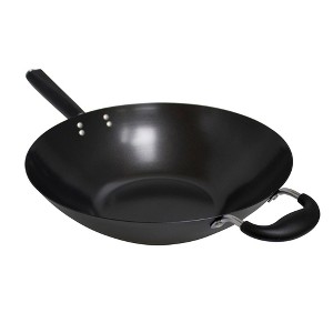 IMUSA 14" Coated Wok with Bakelite Handle: Nonstick Carbon Steel Stir Fry Pan, 64 Volume, Electric & Gas Compatible - 1 of 4