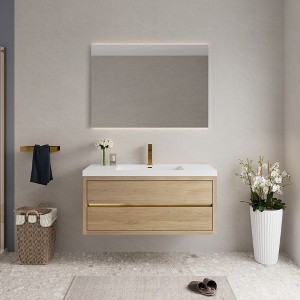 Whisen Pre-Assembled Floating Wall-Mounted Bathroom Vanity with Stone Resin Sink, U-Shaped Storage Drawers - 1 of 4