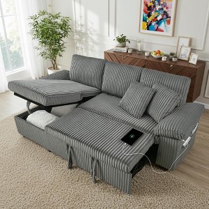 TiramisuBest 81" Convertible Sofa Bed, 2,4,5,7 Seat Pull out Couch, Corduroy L Shaped Couch with Adjustable Backrest, Side Pocket, USB C - 1 of 4