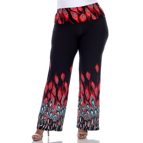 Women's Plus Size Printed Palazzo Pants Red Peacock 3x - White Mark : Target