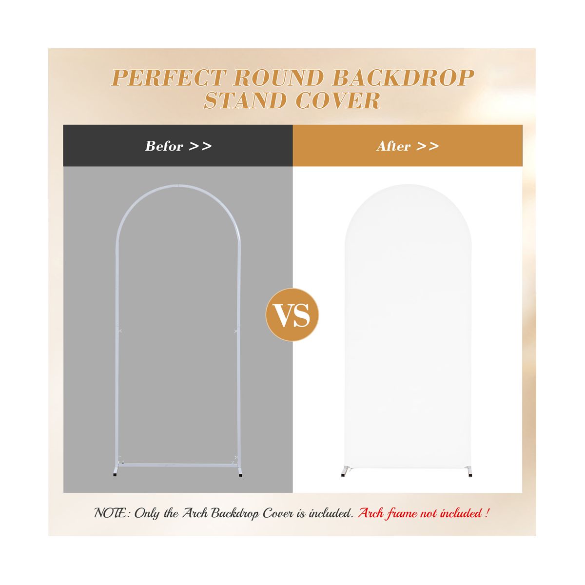 6.6ft Wedding Arch Cover Dual-Sided Color Round Top Arch Backdrop Stands with Zipper Elastic Backdrop Cover for Birthday Party Ceremony Banquet Decor - thumbnail 4