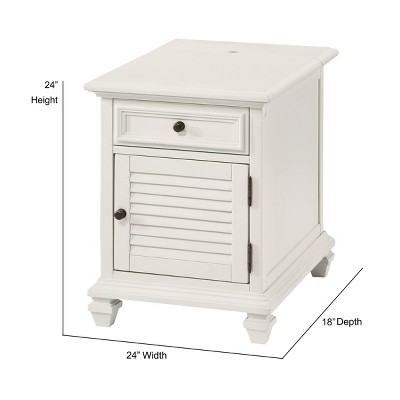 White Rectangular Wood Storage End Table with USB Ports