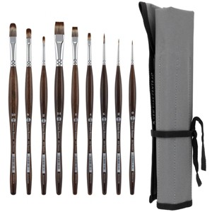 Borciani e Bonazzi Unico Synthetic Mongoose Artist Paint Brush - Set of 9 w/ Case - Watercolors, Oil & Acrylic Paint - Handcrafted in Italy, Anti-Roll - 1 of 4