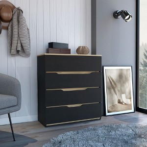 RISOKEYS 4 Drawer Dresser for Bedroom,Modern Wooden Dresser with Handles Design,for Bedroom,Living Room,Hallway,Black and Light Oak - 1 of 4
