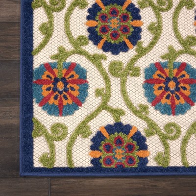 Aloha Floral Blue Multicolor 6' x 9' Reversible Outdoor Rug