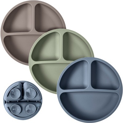 WeeSprout Suction Plates for Babies & Toddlers | 100% Silicone | Plates Stay Put with Suction Feature | Divided Design | 3 Pack