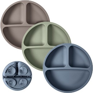 WeeSprout Suction Plates for Babies & Toddlers | 100% Silicone | Plates Stay Put with Suction Feature | Divided Design | 3 Pack - 1 of 4
