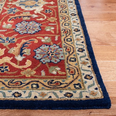 Handmade Navy and Rust Wool Tufted Square Area Rug