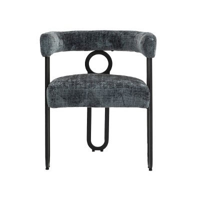 Gray Chenille Upholstered Metal Frame Barrel Side Chair