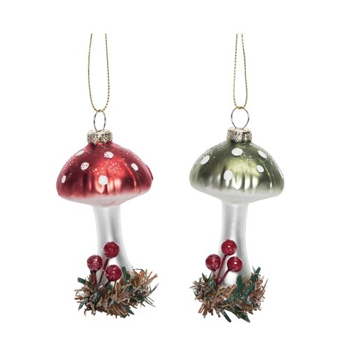 Transpac Glass Tall Mushroom Ornament Set of 2 Christmas Home Decorations - image 1 of 1