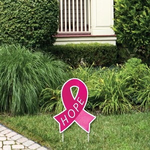 Big Dot of Happiness Pink Ribbon Hope Outdoor Lawn Sign - Breast Cancer Awareness Support Ribbon Small Yard Sign - 1 Piece - 1 of 4