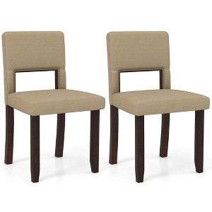 Costway Wooden Dining Chair Set of 2/4 with Acacia Wood Frame Padded Seat & Back Home Beige - 1 of 4