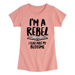 Girls' - Instant Message - Rebel Read Past BedtI'me Fitted Short Sleeve Graphic T-Shirt - 1 of 4