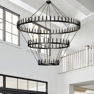 BAOURE Extra Large Black Wagon Wheel Chandelier, Farmhouse Pendant Light Fixture, Round Rustic Large Chandeliers - 1 of 4