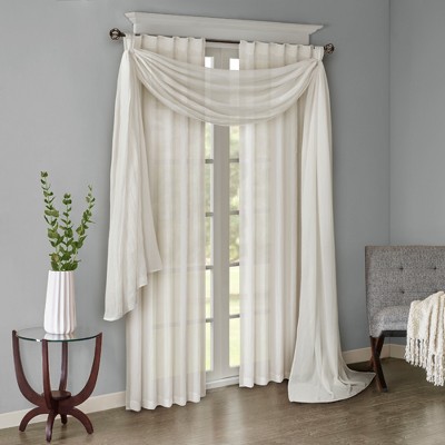 White Sheer Polyester Ground Length Curtain Panel Pair