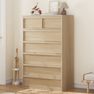 Garvee 7 Drawer Dresser for Bedroom, Natural 7 Chest of Drawers Tall with Concave Handles, Wooden Dresser Organizer for Living Room Nursery Entryway - 1 of 4