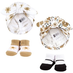 Hudson Baby Infant Girls Turban and Socks Set, Golden Daisy Outline, One Size - 1 of 4