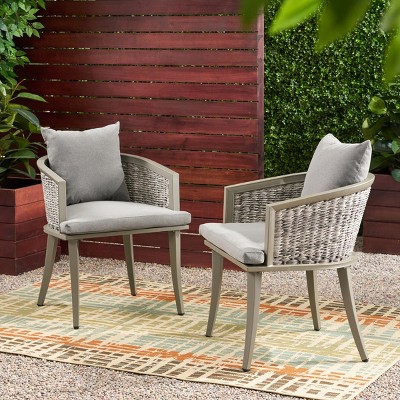 Set of 2 PE Rattan Outdoor Club Chairs with Cushions and Curved Back,Gray Weather-Resistant Patio Seating for Balcony-Cuddlewood