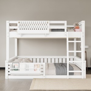 TIRAMISUBEST Twin XL/ Full XL/ Queen over Queen Size Kids Bunk Bed Frame with Pegboard Storage Box and Built-in Bookshelf - 1 of 4
