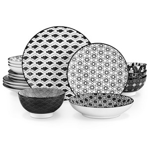 vancasso 16 Piece Japanese Style Porcelain Round Dinnerware Set With 4 Piece Dinner/Dessert/Soup Plate and Bowl - 1 of 4
