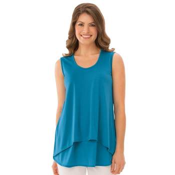 Collections Etc Double Tier Layered Sleeveless Tank Top, Figure Flattering and Loose Fit
