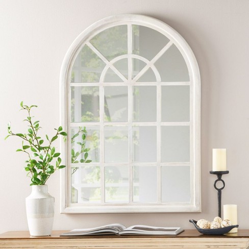 Traditional Arch Window Mirror,Vintage Entryway Mirror,Hallway Mirror,Art Deco Mirror,White Arched Window Pane Mirror With Wood Framed-The Pop Home - image 1 of 4